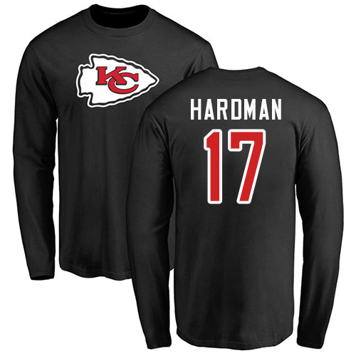 Men Kansas City Chiefs #17 Hardman Mecole Black Name and Number Logo Long Sleeve T-Shirt->kansas city chiefs->NFL Jersey